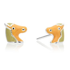 925 Sterling Silver Little Pony Enamel Stud Earrings, Solid Sterling Silver Butterfly Push-back Studs, Gift For Children, By TILO Jewelry