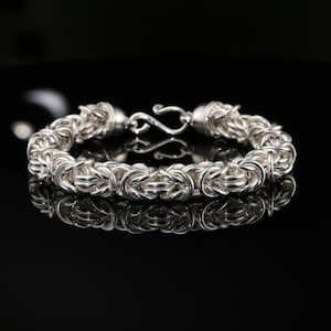 Byzantine Chain Bracelet with S-Hook Clasp in Sterling Silver, 8.75&quot;, Unisex