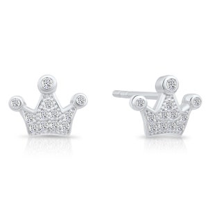 Royal Princess Crown CZ Stud Earrings in Sterling Silver