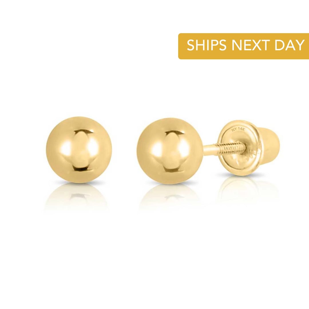 【babylclub】24SS Gold studs top Pure 999 24K Yellow Gold Frosted Beads Ball Stud Earrings