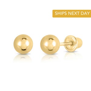 14k Yellow Gold Ball Stud Earrings with Screwbacks 4mm, 5mm, 6mm, 7mm, 8mm, Sleeper earrings, Unisex gold earrings, By TILO Jewelry