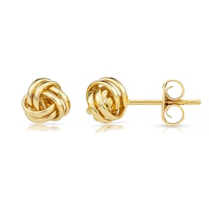 14k Solid Gold Polished Love Knot Stud Pushback Earrings - 7mm - Love & Unity Design - Made by TILO Jewelry