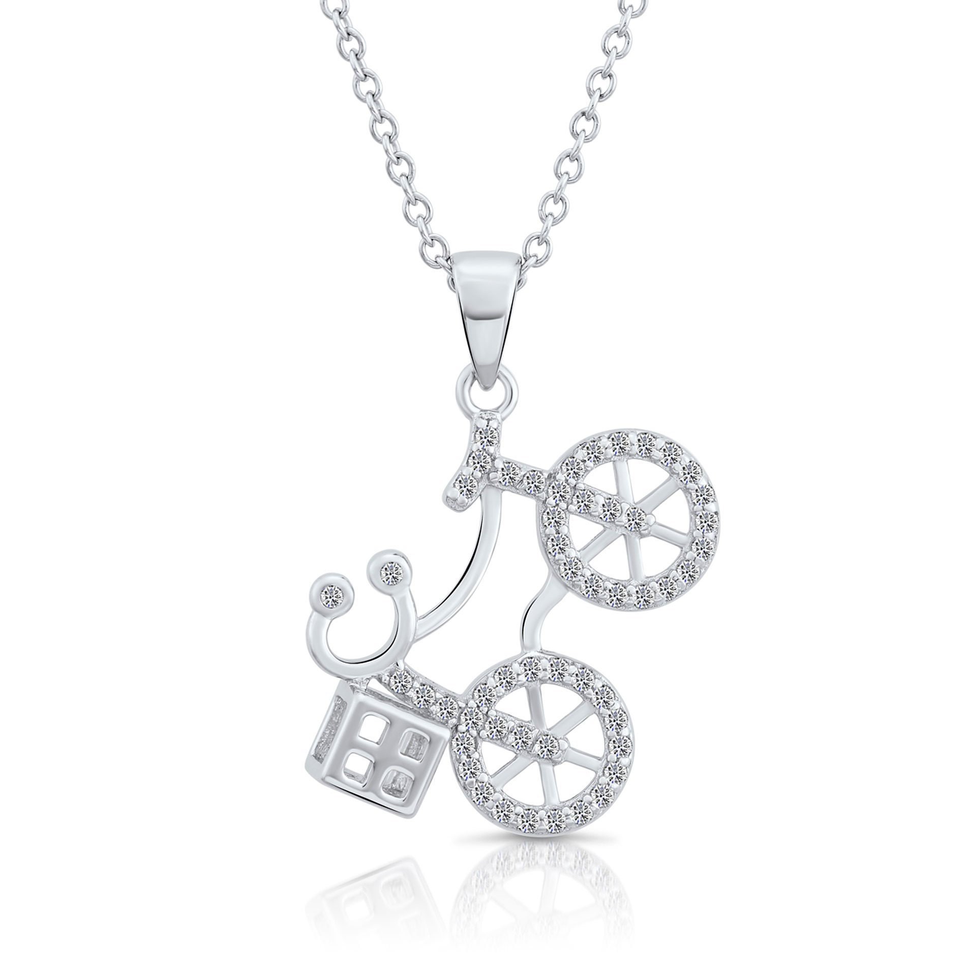 Sterling Silver Bicycle Necklace, Cubic Zirconia Bicycle Charm Necklace, Gift for Her Sterling Silver Bicycle Necklace, Cubic Zirconia Bicycle Charm Necklace, Gift for Her