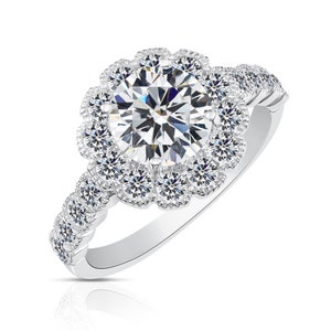 Classic Sterling Silver Flower Halo Engagement Ring with Simulated Diamond