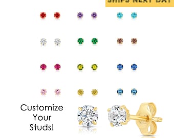 14k Gold Birthstone Stud Earrings with Butterfly Pushbackings, 4mm