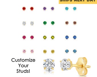 14k Gold Birthstone Stud Earrings with Butterfly Pushbackings, 4mm