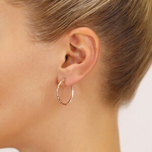 14K Gold Tornado Hoop Earrings, TILO Special Hand Engraved Designer Hoops, 14K SOLID GOLD, 1 inch (25mm), Handmade By Tilo Jewelry 14K Rose Gold