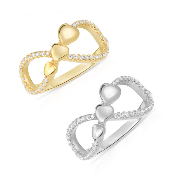 Infinity Triple Heart Ring in Sterling Silver, Endless Love CZ