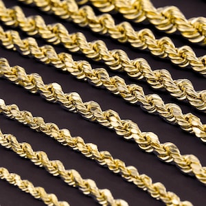 10K Yellow Gold Rope Chains, Solid 10k Gold Necklace, 2mm 3mm 4mm 5mm, 16&quot; 18&quot; 20&quot; 22&quot; 24&quot;, With Strong Lobster Lock, By TILO Jewelry