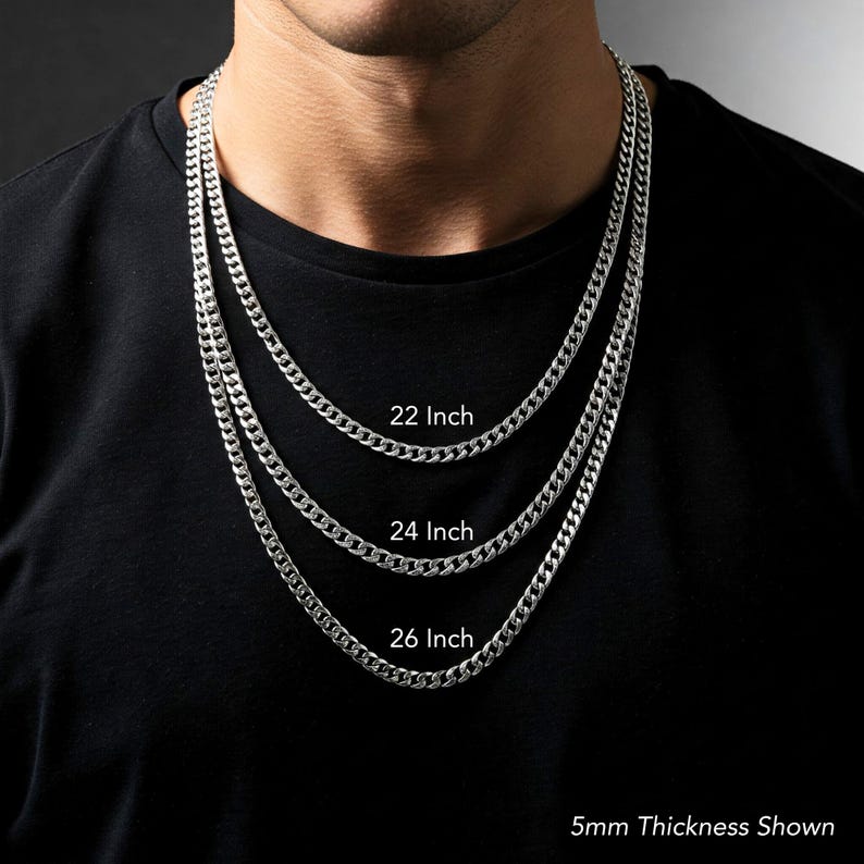 Solid Sterling Silver Cuban Chains, Italian 925 Pure Sterling Silver, 2mm, 3mm, 5mm, 6mm Thick Links, Strong Lobster Lock, By TILO Jewelry 5mm