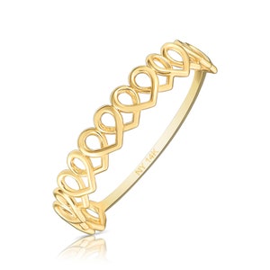 Solid 14K Yellow Gold Dainty Heart Link Ring, Minimalist Link Band Ring, Handmade Stackable Gold Ring, Designed In NYC, By TILO Jewelry