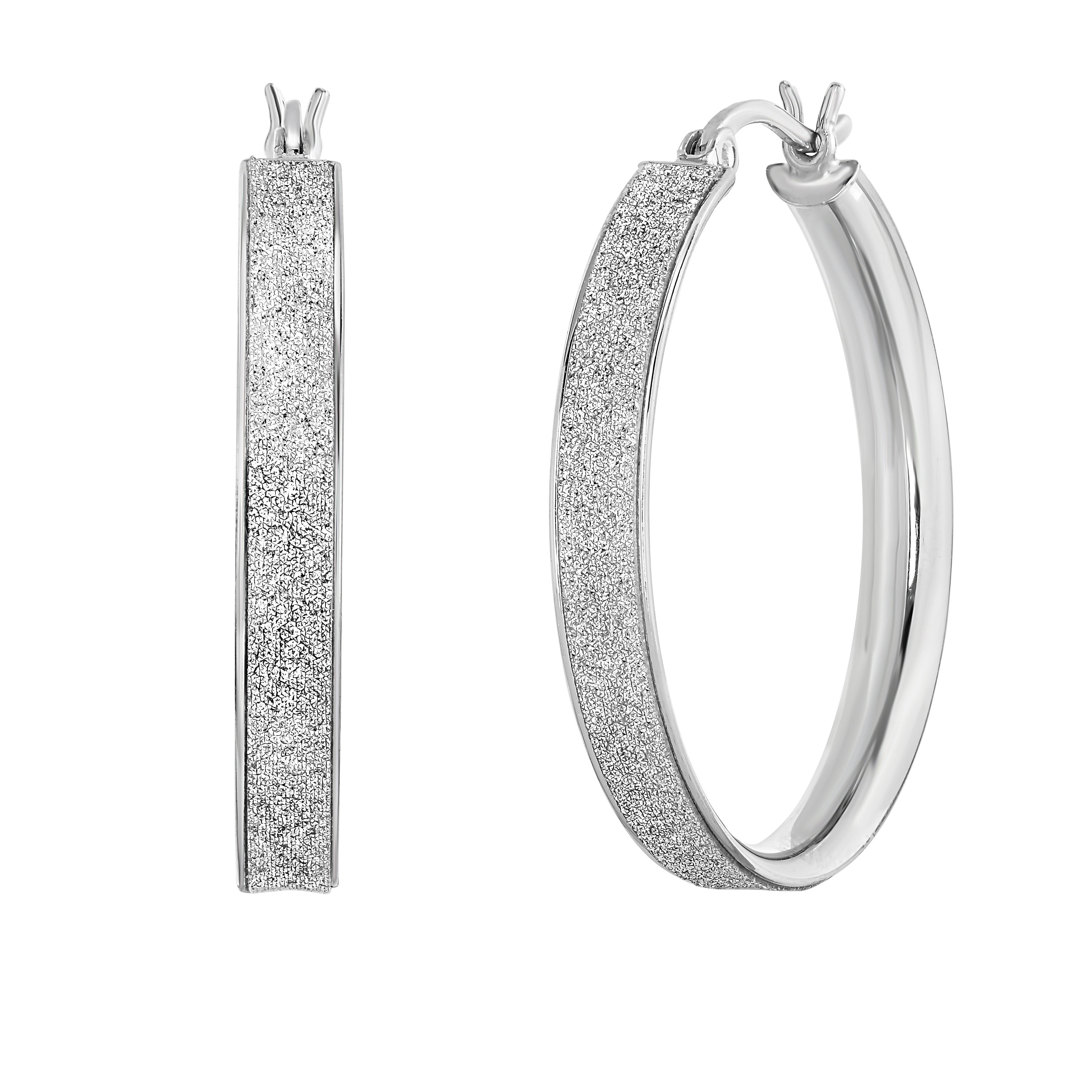 Sterling Silver Glitter Hoop Earrings 1 Inch Diameter Etsy Australia