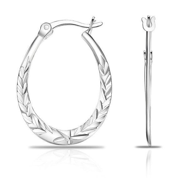 Sterling Silver 18 x 2mm Diamond Cut Hoop Earrings Sterling Silver 18 x 2mm Diamond Cut Hoop Earrings
