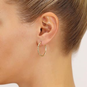 14K Gold Tornado Hoop Earrings, TILO Special Hand Engraved Designer Hoops, 14K SOLID GOLD, 1 inch (25mm), Handmade By Tilo Jewelry 14K Yellow Gold