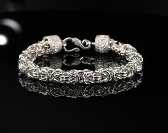 Bracelet chaîne byzantin en argent sterling avec fermoir crochet, 8,25 pouces, unisexe