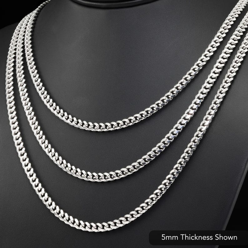 Solid Sterling Silver Cuban Chains, Italian 925 Pure Sterling Silver, 2mm, 3mm, 5mm, 6mm Thick Links, Strong Lobster Lock, By TILO Jewelry image 6