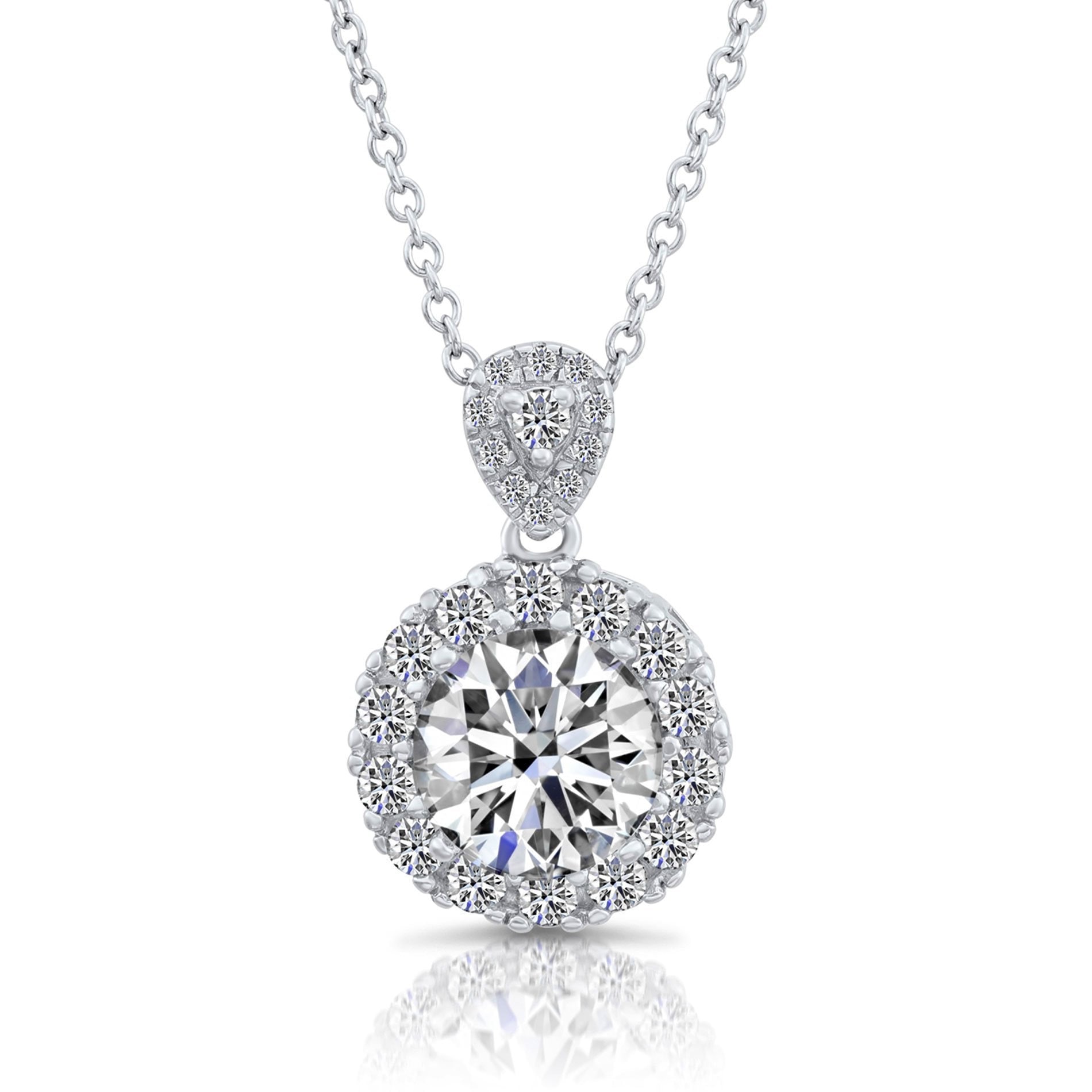 Sterling Silver Halo Solitaire Pendant Necklace main image 0