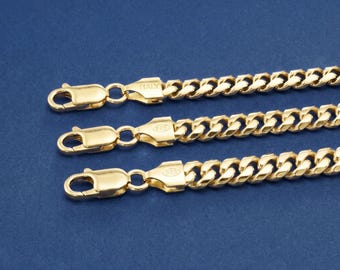Kubanische Ketten aus 18-karätigem Gold, italienische Kette aus massivem 925er Sterlingsilber, 2 mm, 3 mm, 5 mm dicke kubanische Glieder, mit stabilem Karabinerverschluss