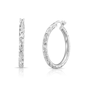 925 Sterling Silver X Diamond-cut Hoops, Real Solid Sterling Silver Hand Engraved Hoop Earrings, Fine and Classy Jewelry, By TILO Jewelry