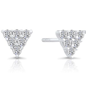 Tiny Triangle Shaped Earrings, Cz Stud Earrings in Sterling Silver, Tiny Stud Earrings
