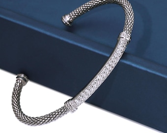 Sterling Silver Long Bar Italian Cuff Bracelet, Slip On Bangle, Fits 6 - 7 inch wrist