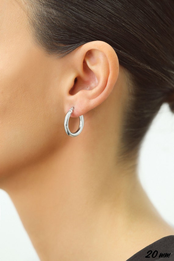 Plain Chunky Hoop Earrings in Sterling Silver with Shiny Polished Finish, 3mm All Sizes Available