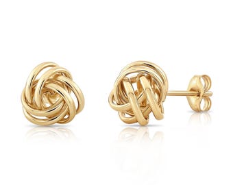 14K Gold Love Knot Stud Earrings, Polished Twist Love Knot Studs, Handmade Jewelry Gift, 9mm, By TILO Jewelry