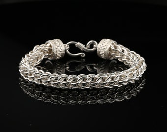 Bracelet épais byzantin en argent sterling avec fermoir crochet en S, 8 po. unisexe