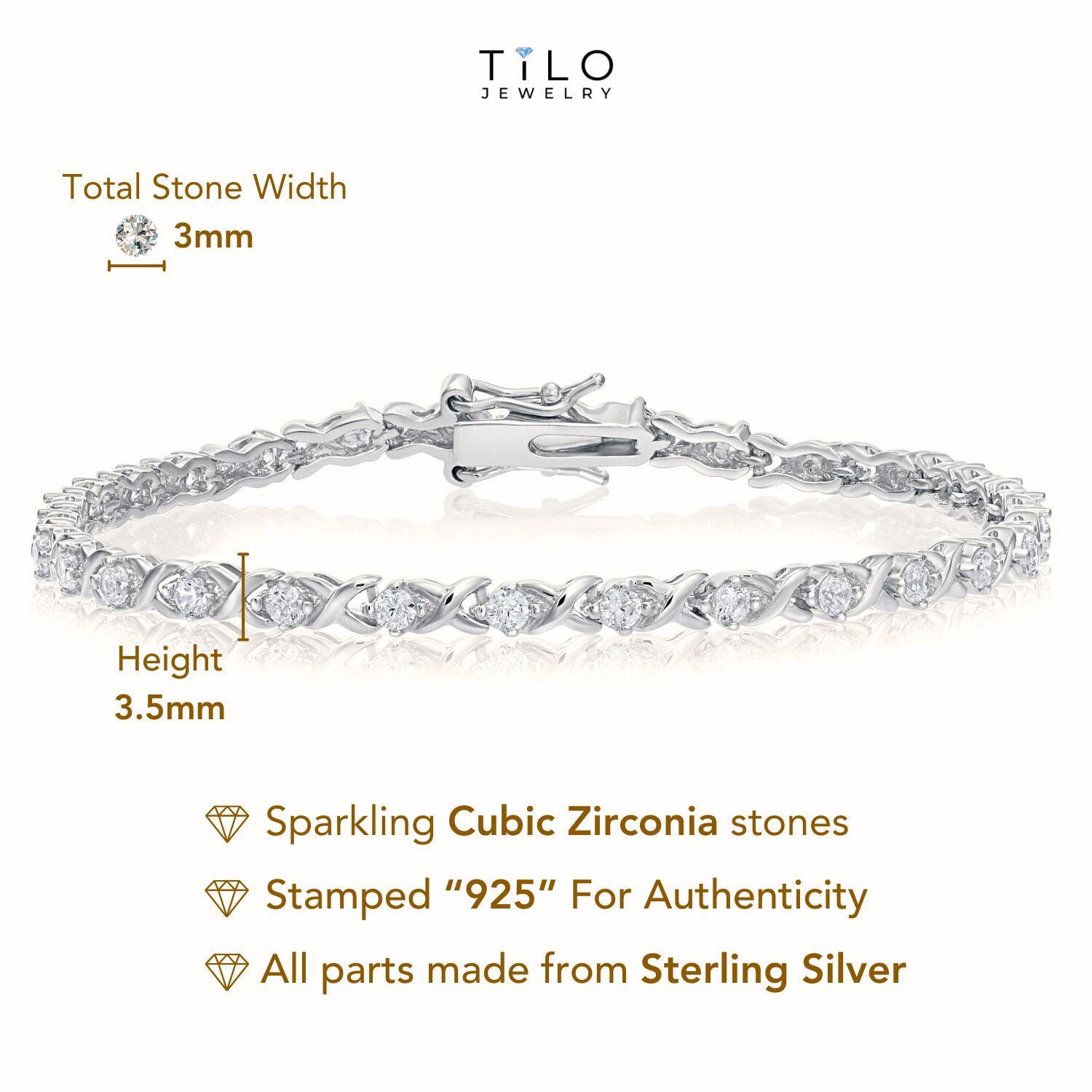 Sterling Silver Infinity X-link Tennis Bracelet, 925 Fine Sterling