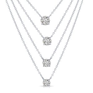 Sterling Silver CZ Charm Necklace, "Diamond" Look Necklace, Brilliant Round-Cut Cubic Zirconia Center Stone, Adjustable 16"-18", By TILO