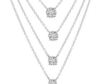 Sterling Silver CZ Charm Necklace, &quot;Diamond&quot; Look Necklace, Brilliant Round-Cut Cubic Zirconia Center Stone, Adjustable 16&quot;-18&quot;, By TILO