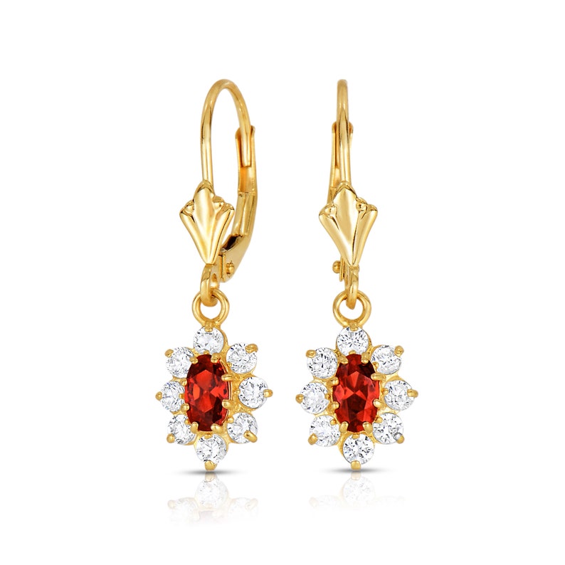 Dangle Flower Earrings Birthstone Jewelry in 14K Gold Birthday Gift Leverback Earrings
