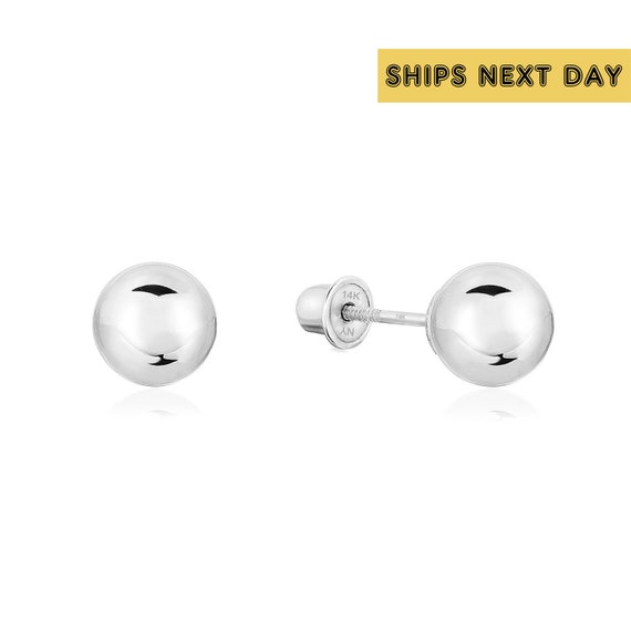 14k White Gold Ball Earrings Solid 14K Gold Ball Studs With
