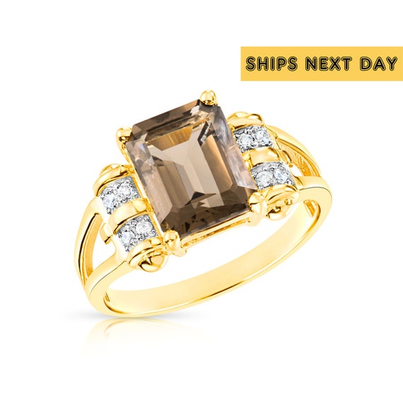 TILO Jewelryの天然スモーキークォーツ宝石リング、14Kソリッド TILO Jewelryの天然スモーキークォーツ宝石リング、14Kソリッド