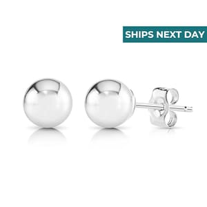 14k White Gold Ball Earrings, Solid 14K Gold Ball Studs with Secure Pushbacks, Everyday Classic Jewelry for Women and Children