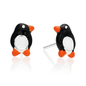 925 Sterling Silver Little Penguin Enamel Stud Earrings, Solid Sterling Silver Butterfly Push-back Studs, Gift For Children, By TILO Jewelry