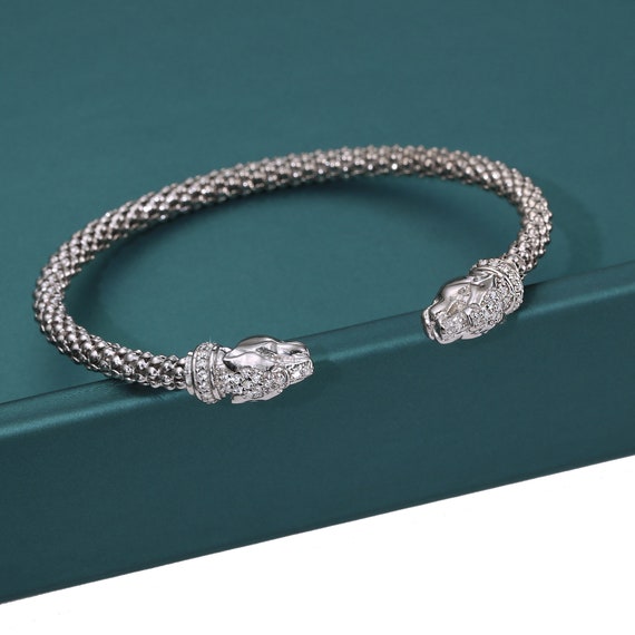 アームレット シルバー Jaguar Cuff Bracelet in Sterling Silver, Slip on Bangle With
