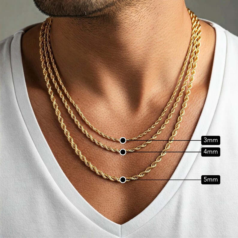 10K Yellow Gold Rope Chains, Solid 10k Gold Necklace, 2mm 3mm 4mm 5mm, 16" 18" 20" 22" 24", With Strong Lobster Lock, By TILO Jewelry image 2