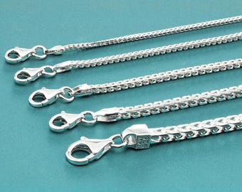 925 Italian Franco Chain, Solid Sterling Silver with Lobster Lock, Made in Italy, High Polished Necklace, 1.5mm-5mm Thick, 16"-26" Available