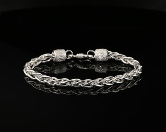 Bracelet chaîne byzantin fait main en argent sterling avec fermoir crochet, 8 po. unisexe