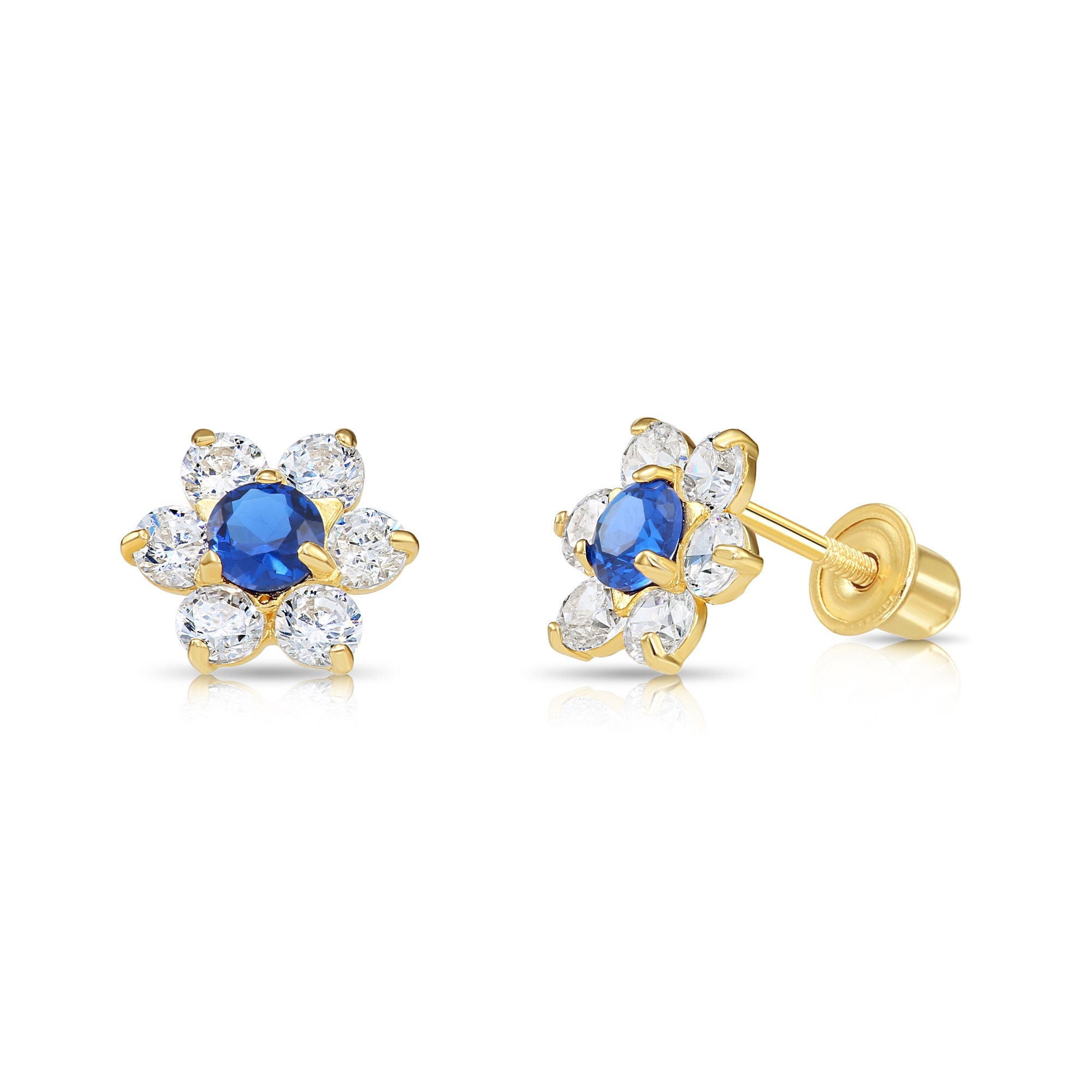 Boucles D'oreilles Gouttes En Or Jaune 14 Carats Avec Halo CZ - Fermoir à Levier Français, Neuves
