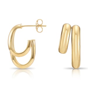 Solid 10K Yellow Gold Double Hoop Earrings, With Secure Pushbacks, Italian Style Design Hoop Earrings, Made In Italy