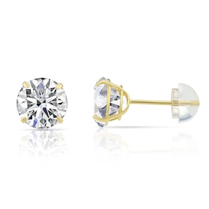 14K Yellow Gold Basket Set Round CZ Stud Earrings, Silicone Push-back, Unisex, By TILO Jewelry