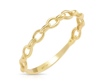 Solid 14k Gold Cuban Link Ring, Dainty Curb Chain Style Ring, 14k Yellow Gold Stackable Ring, Gift For Her, By TILO Jewelry
