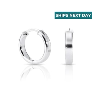 Shiny Small Huggie Hoops in Sterling Silver, Sizes 18mm or 20mm Available, By Tilo Jewelry