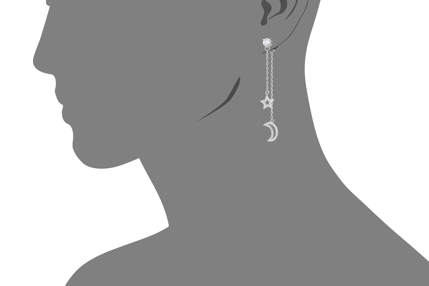 Star and Moon Dangle Earrings Sterling Silver Solitaire and Etsy