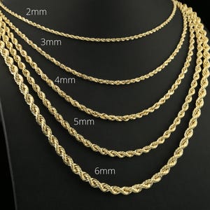 10K Yellow Gold Rope Chains, Solid 10k Gold Necklace, 2mm 3mm 4mm 5mm, 16" 18" 20" 22" 24", With Strong Lobster Lock, By TILO Jewelry image 3
