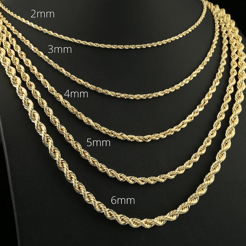 10K Yellow Gold Rope Chains, Solid 10k Gold Necklace, 2mm 3mm 4mm 5mm, 16" 18" 20" 22" 24", With Strong Lobster Lock, By TILO Jewelry image 3