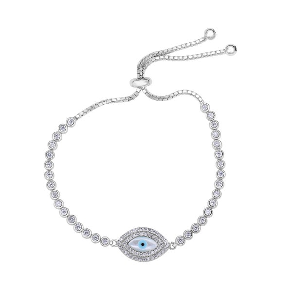 Sterling Silver Evil Eye Bracelet for Protection Kabbalah with CZ