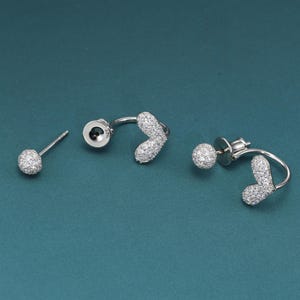 Sterling Silver Heart Illusion Earrings, Back Front Ear Jacket Style Set, By TILO Jewelry